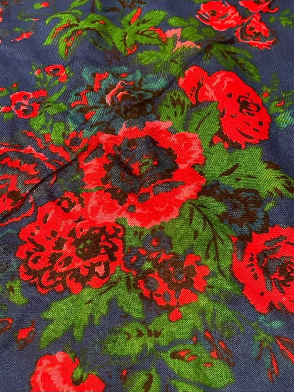 Vintage Pavlovo Posad Russian Wool Shawl Scarf Blue Paisley Floral